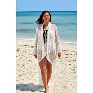 GRETTY ZUEGER Cream Silk Floral Lace Hi Low Embroidered‎ Coverup Jacket XS